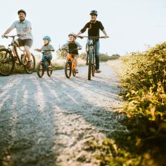 family riding bikes 