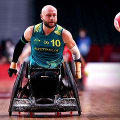 Action shot of Australia's wheelchair basketball team